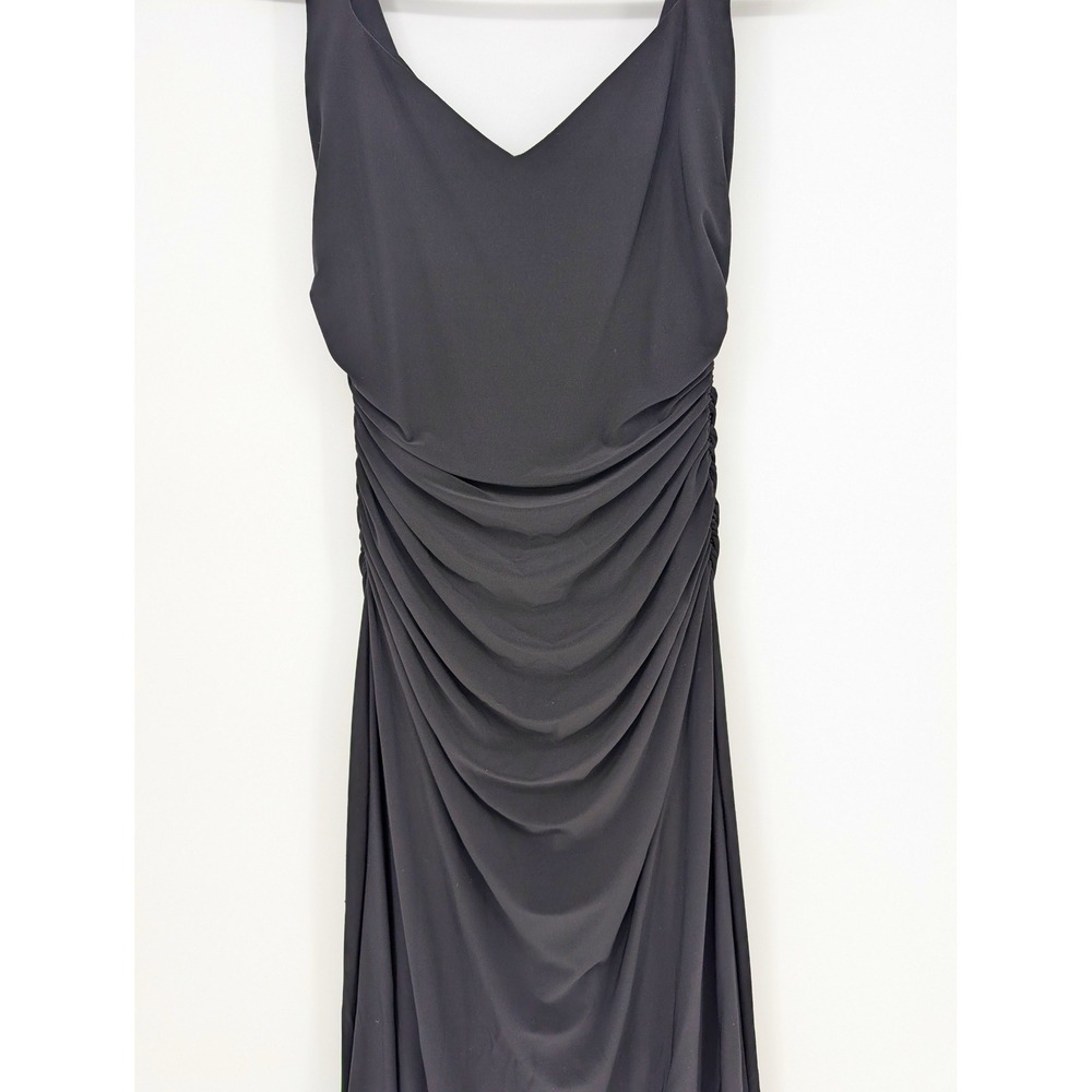 VTG 90s Maxi Dress S Black Ruched V-Neck Gothic Glam Formal Old Hollywood Chic - Picture 4 of 14
